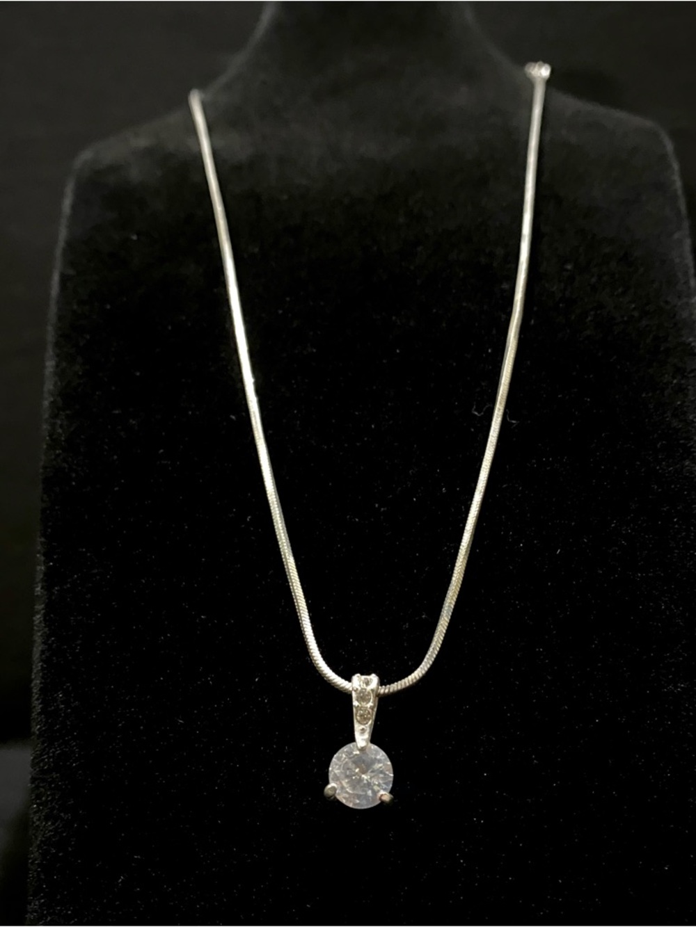 Classic Silver Snake CZ Solitaire Pendant Necklace - Clear Stone